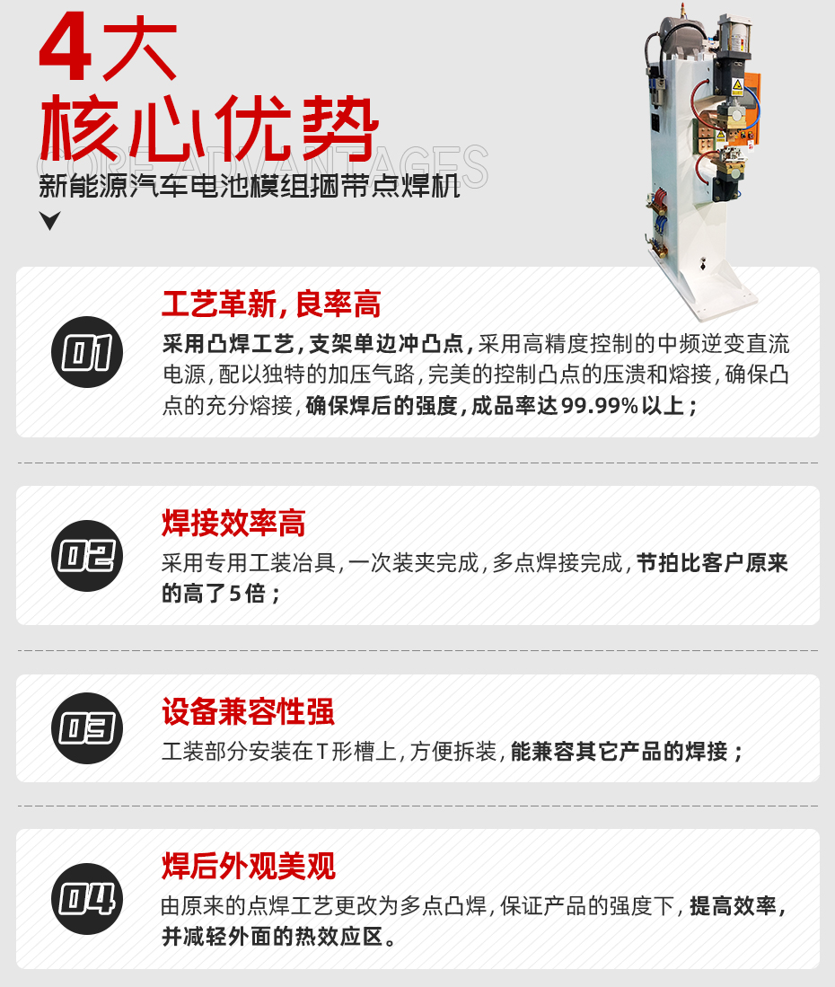 新能源汽車(chē)電池模組捆帶點(diǎn)焊機(jī)核心優(yōu)勢(shì)