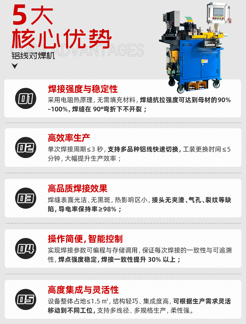 鋁線對(duì)焊機(jī)詳情核心優(yōu)勢(shì)