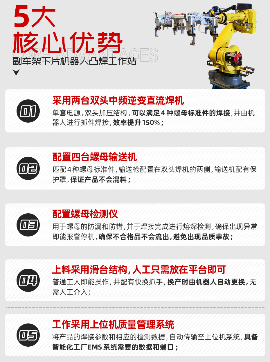 副車(chē)架下片機(jī)器人凸焊工作站核心優(yōu)勢(shì)