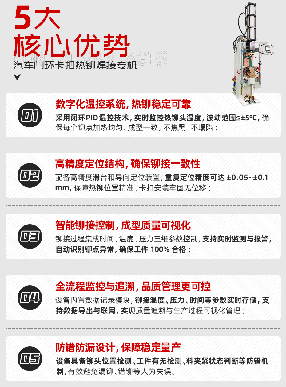 汽車門環(huán)卡扣熱鉚焊接專機(jī)詳情核心優(yōu)勢
